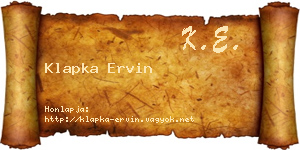 Klapka Ervin névjegykártya