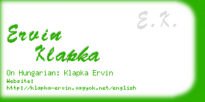 ervin klapka business card